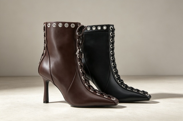 Elara Laced Boot,COSMO Footwear,Corset Lace‑Up Stiletto Ankle Boots