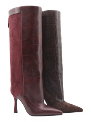 Soraya Merlot Boot,COSMO Footwear,Mixed‑Media Stiletto Knee‑High Boots