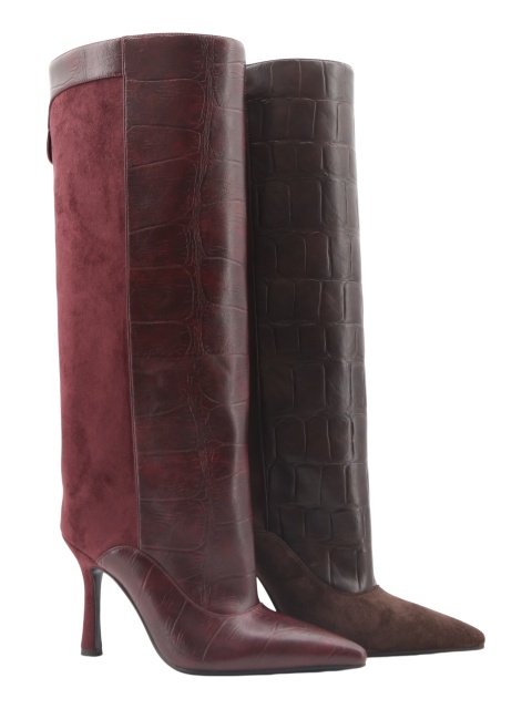 Soraya Merlot Boot,COSMO Footwear,Mixed‑Media Stiletto Knee‑High Boots
