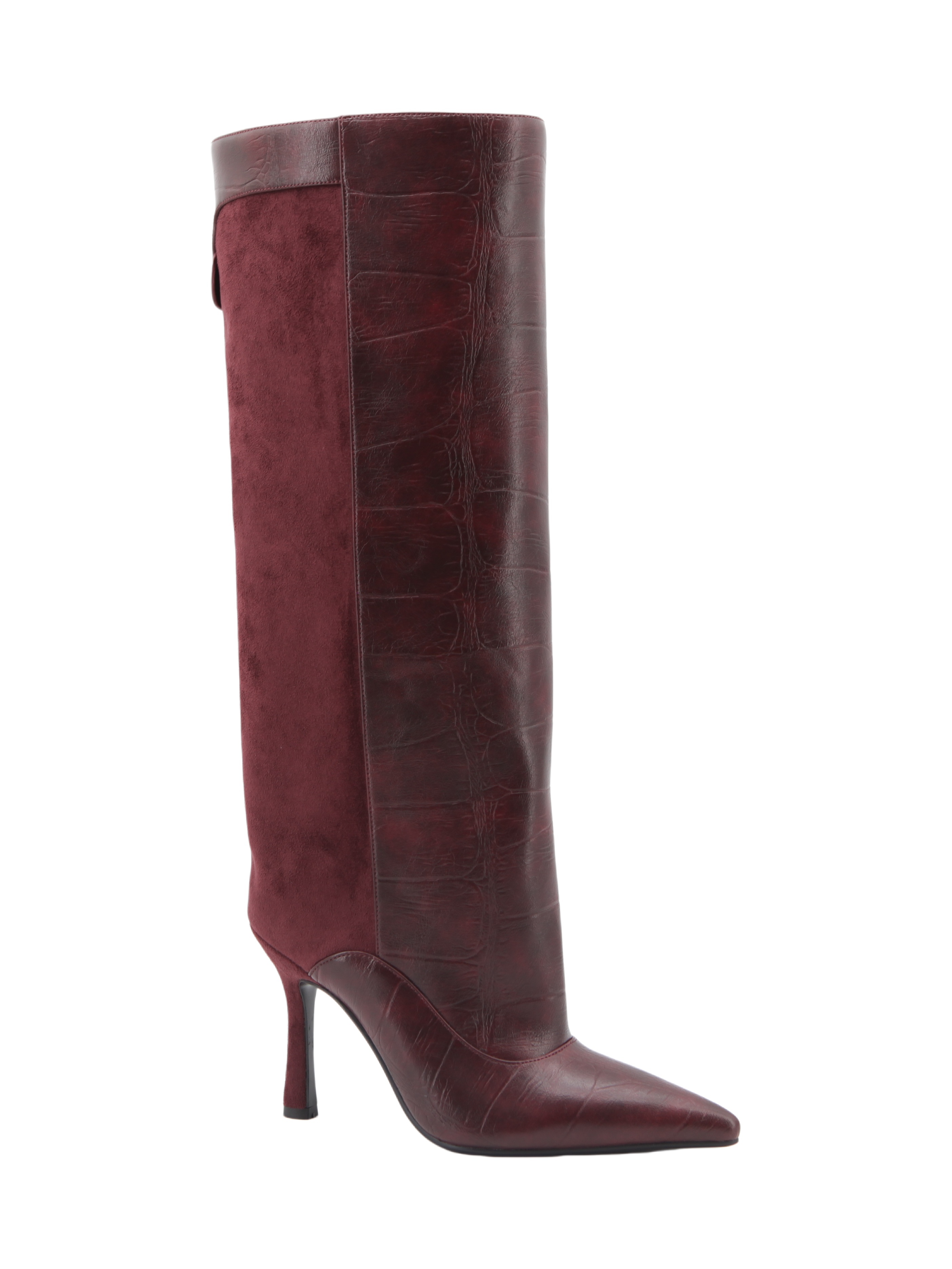 Soraya Merlot Boot,COSMO Footwear,Mixed‑Media Stiletto Knee‑High Boots