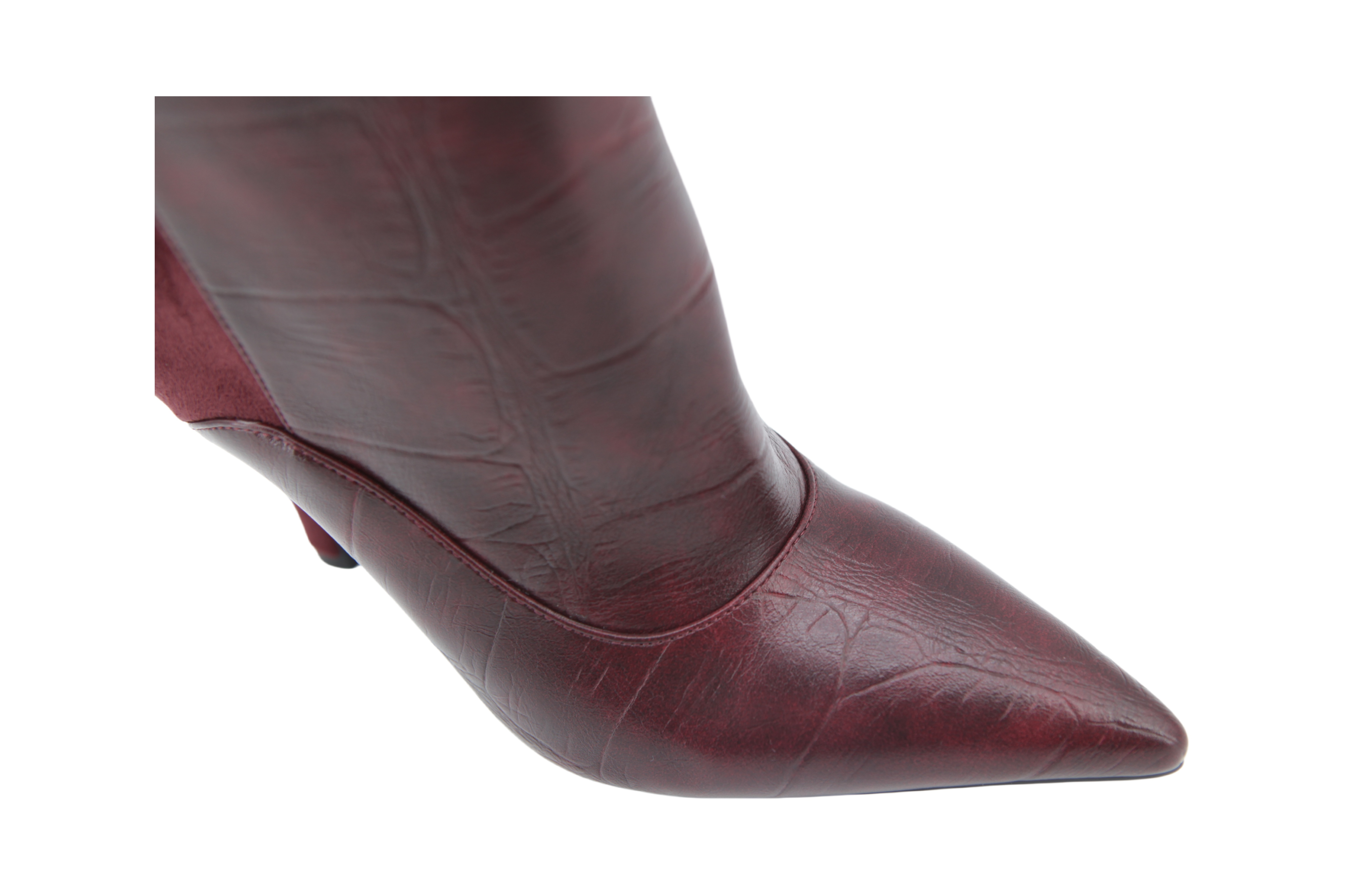 Soraya Merlot Boot,COSMO Footwear,Mixed‑Media Stiletto Knee‑High Boots
