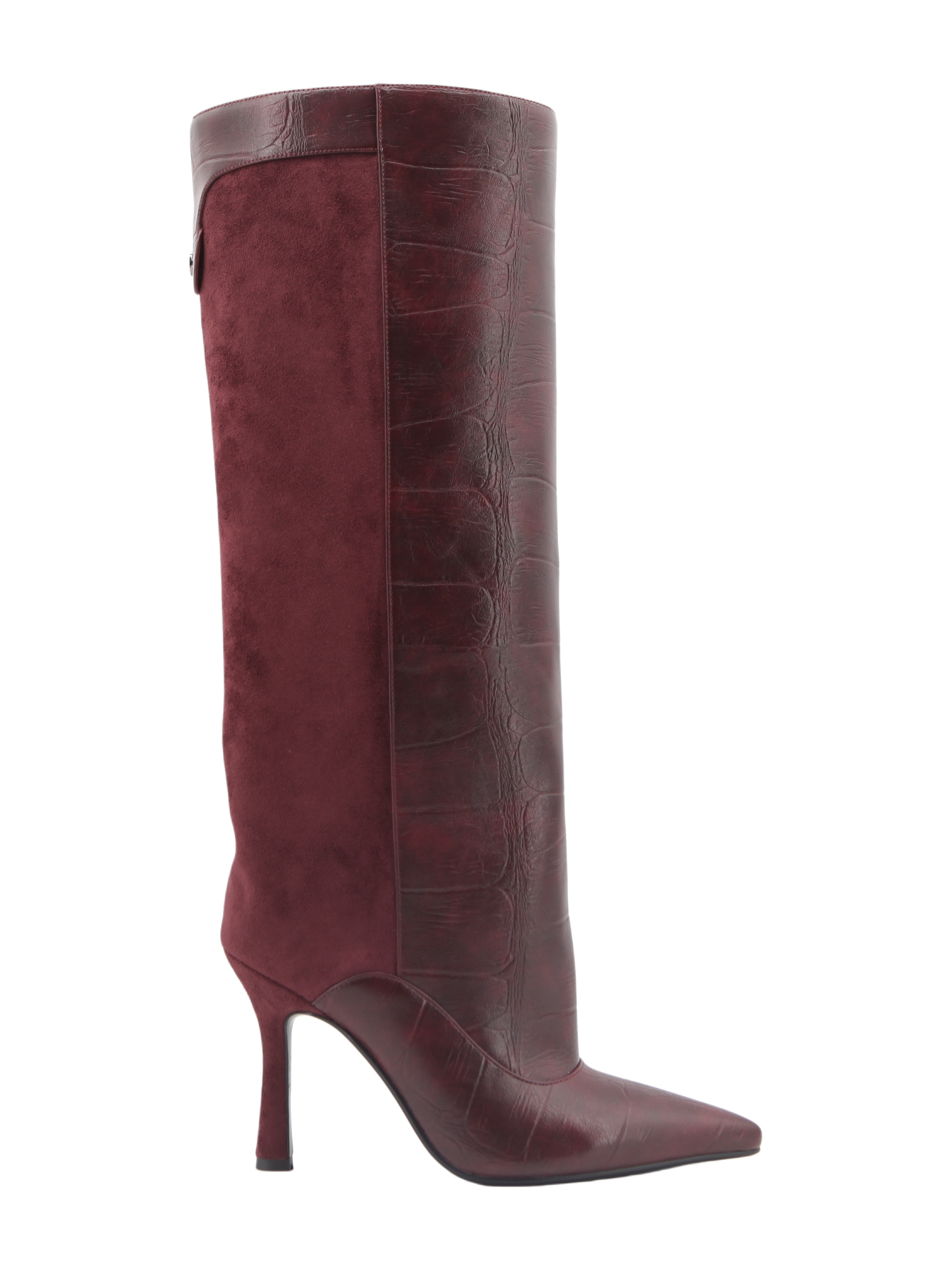 Soraya Merlot Boot,COSMO Footwear,Mixed‑Media Stiletto Knee‑High Boots