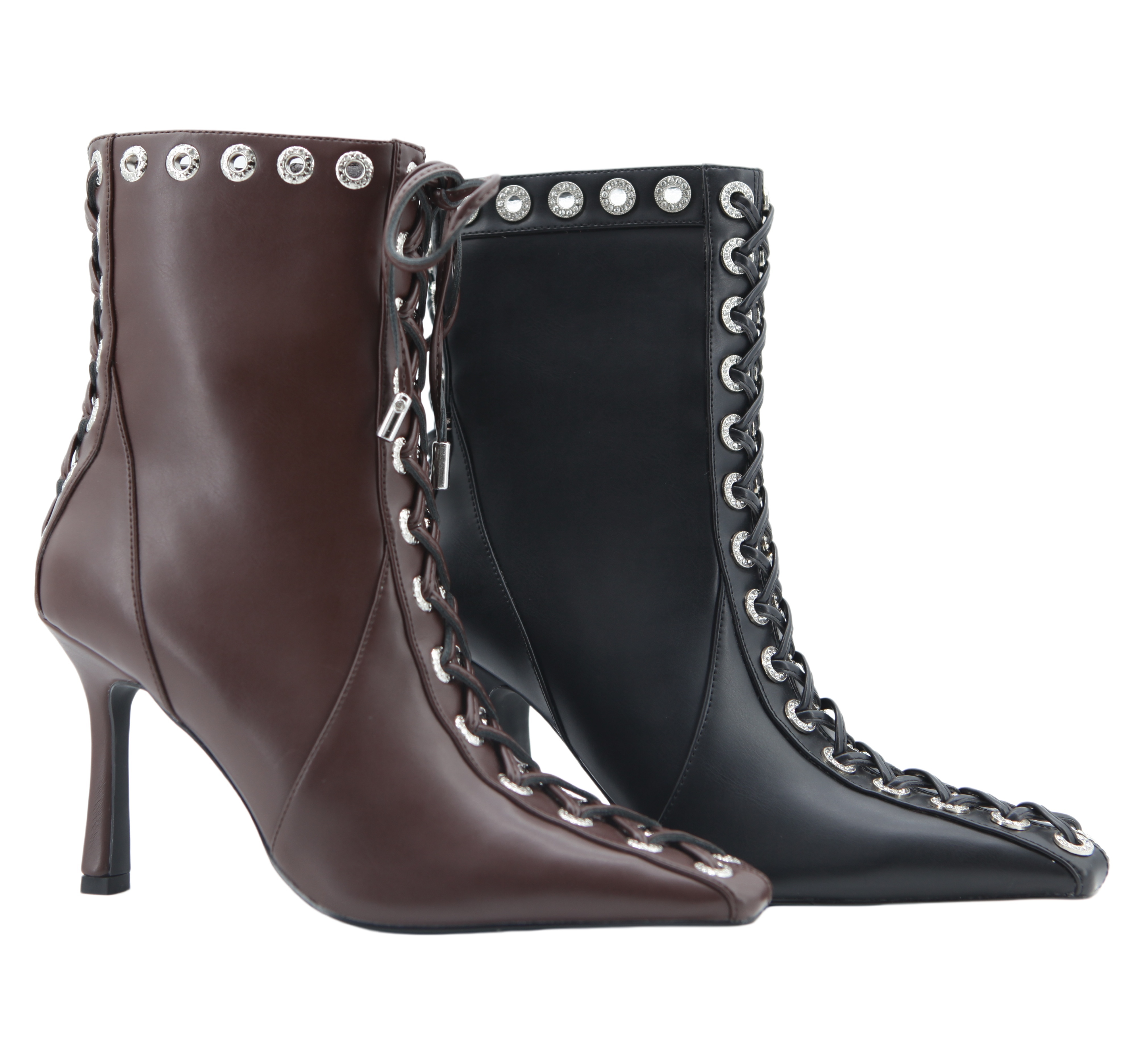 Elara Laced Boot,COSMO Footwear,Corset Lace‑Up Stiletto Ankle Boots
