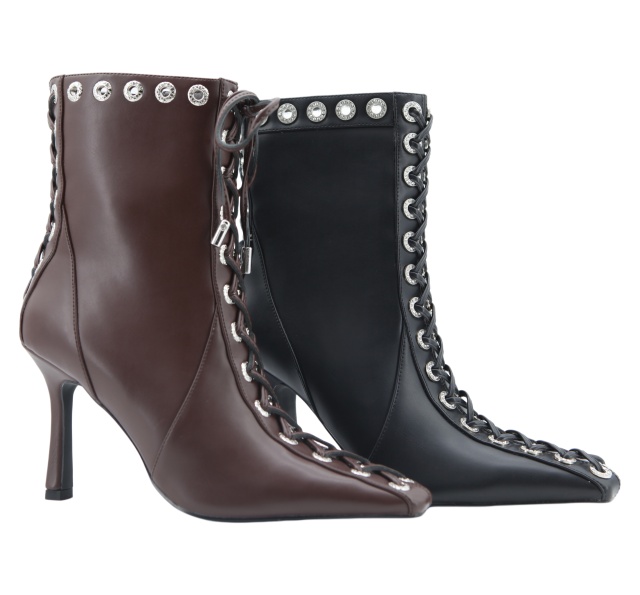 Elara Laced Boot,COSMO Footwear,Corset Lace‑Up Stiletto Ankle Boots