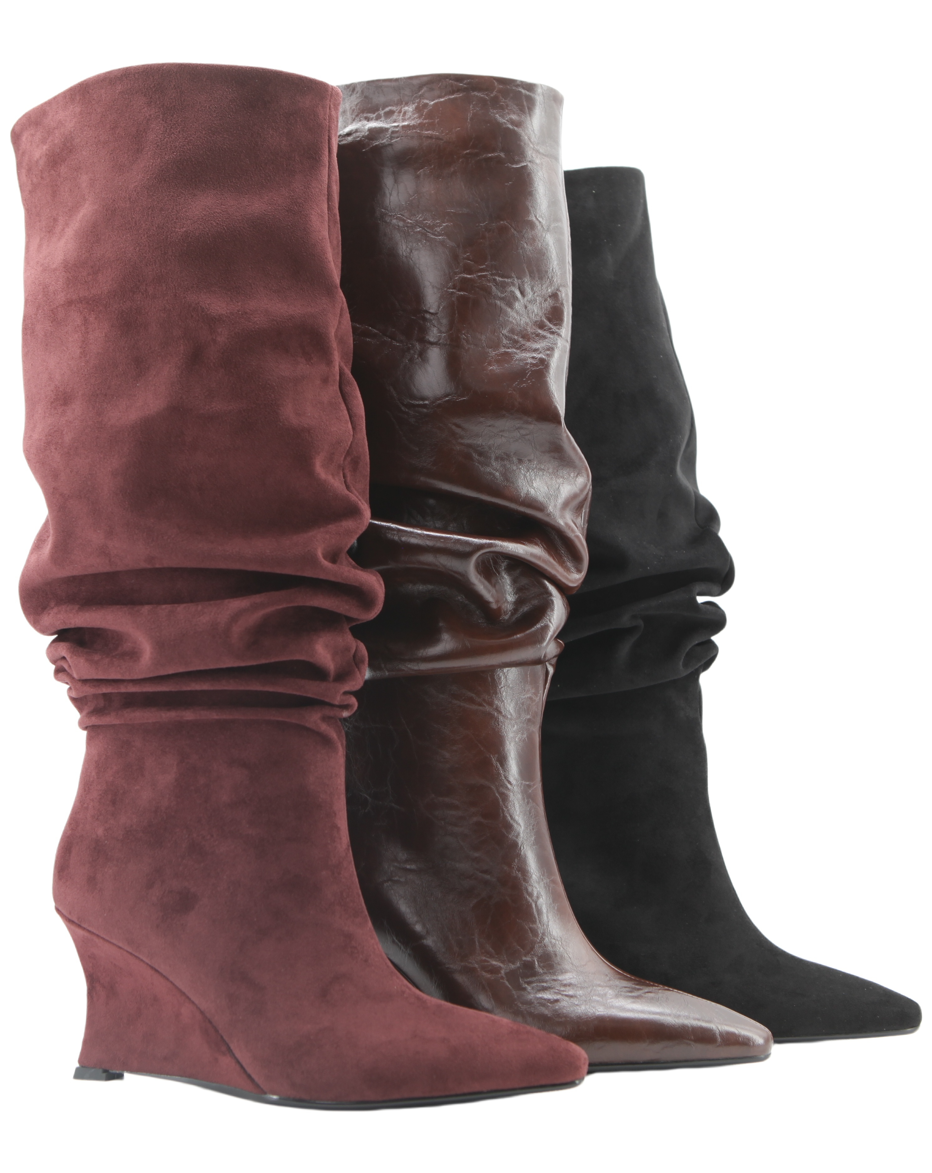 Marisa Slouch Boot,COSMO Footwear,Ruched Slouch Wedge Knee Boots