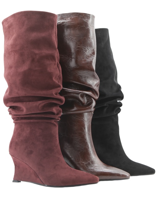 Marisa Slouch Boot,COSMO Footwear,Ruched Slouch Wedge Knee Boots