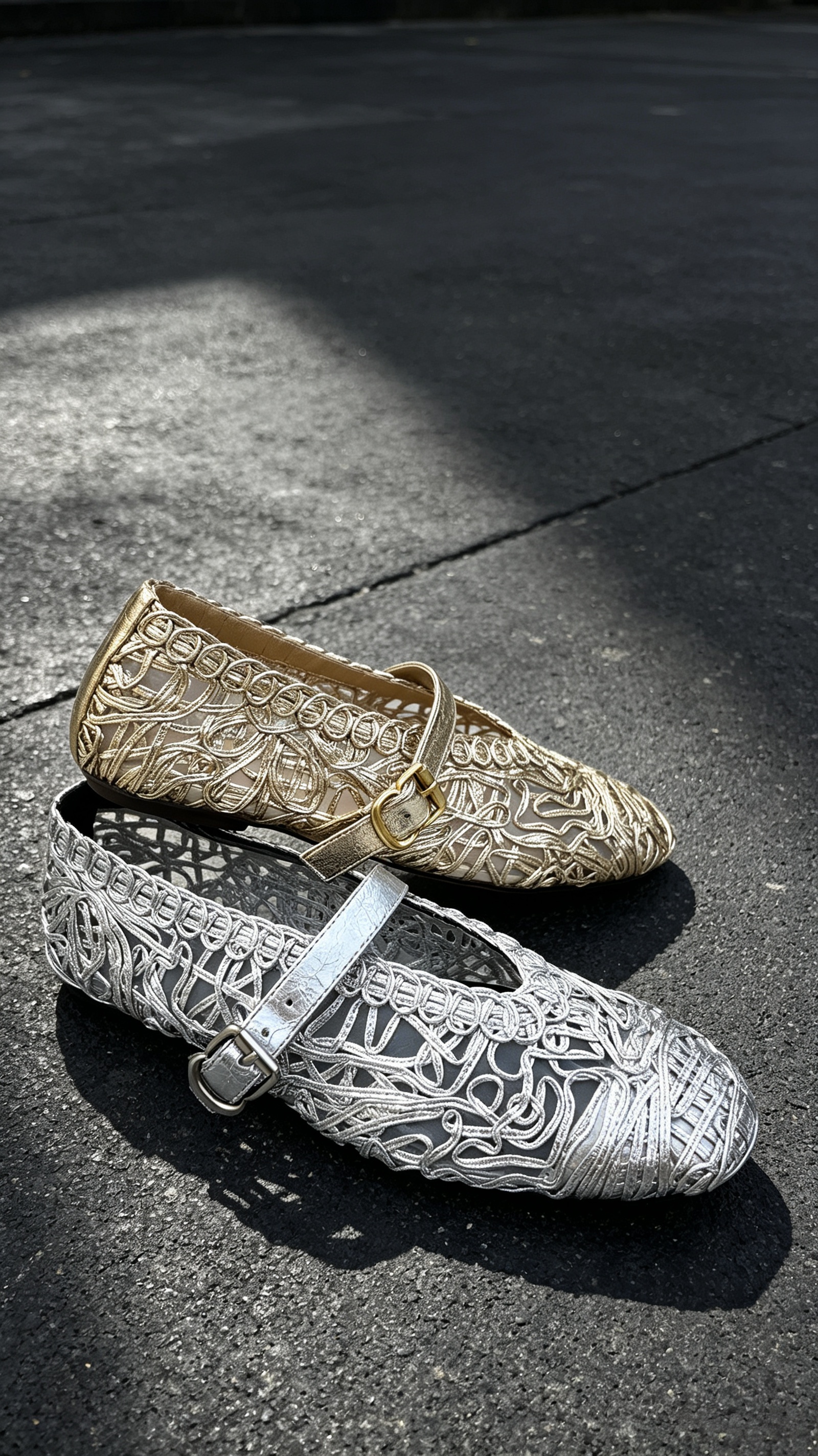 Silver Hollow Woven Mary Jane Flats,COSMO Footwear,COSMO Silver Mary Jane Flats | Fashion Flats