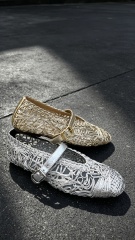 Silver Hollow Woven Mary Jane Flats,COSMO Footwear,COSMO Silver Mary Jane Flats | Fashion Flats