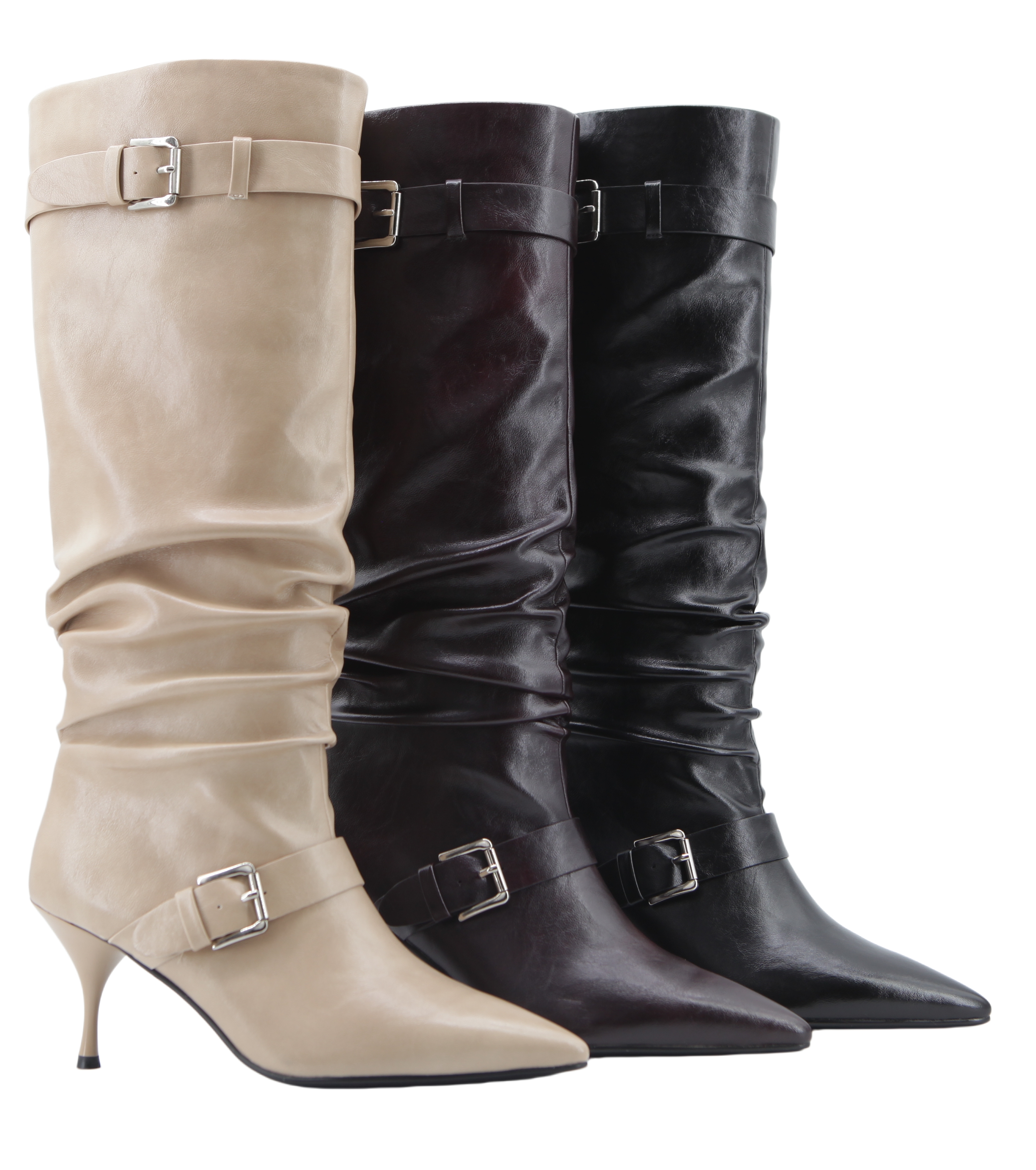 Freya Gather Boot,COSMO Footwear,Double Buckle Slouch Stiletto Tall Boots