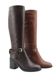 Liora Buckle Boot,COSMO Footwear,Brown Buckle Chunky Heel Knee High Boots