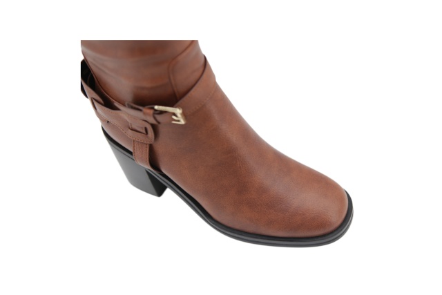 Liora Buckle Boot,COSMO Footwear,Brown Buckle Chunky Heel Knee High Boots