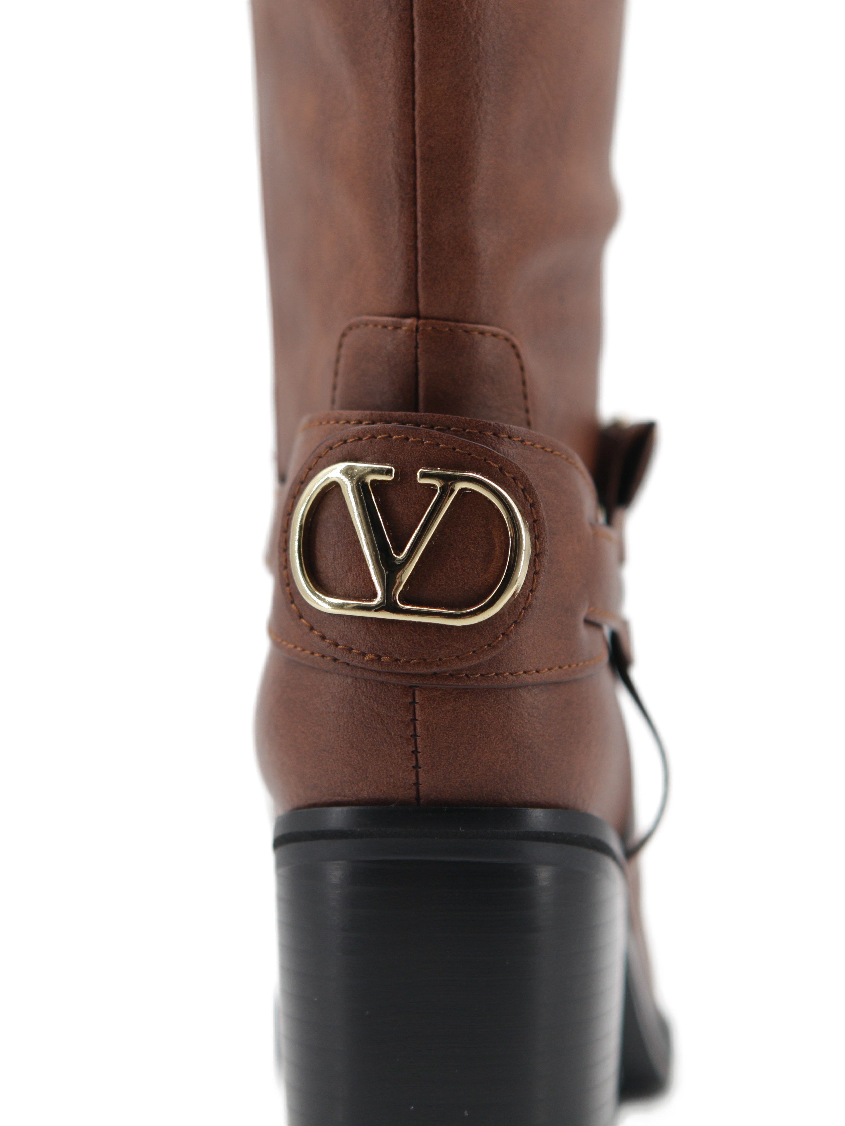 Liora Buckle Boot,COSMO Footwear,Brown Buckle Chunky Heel Knee High Boots