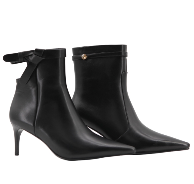 Vesta Punto Boot,COSMO Footwear,Black Bow Strap Pointed Toe Ankle Boots