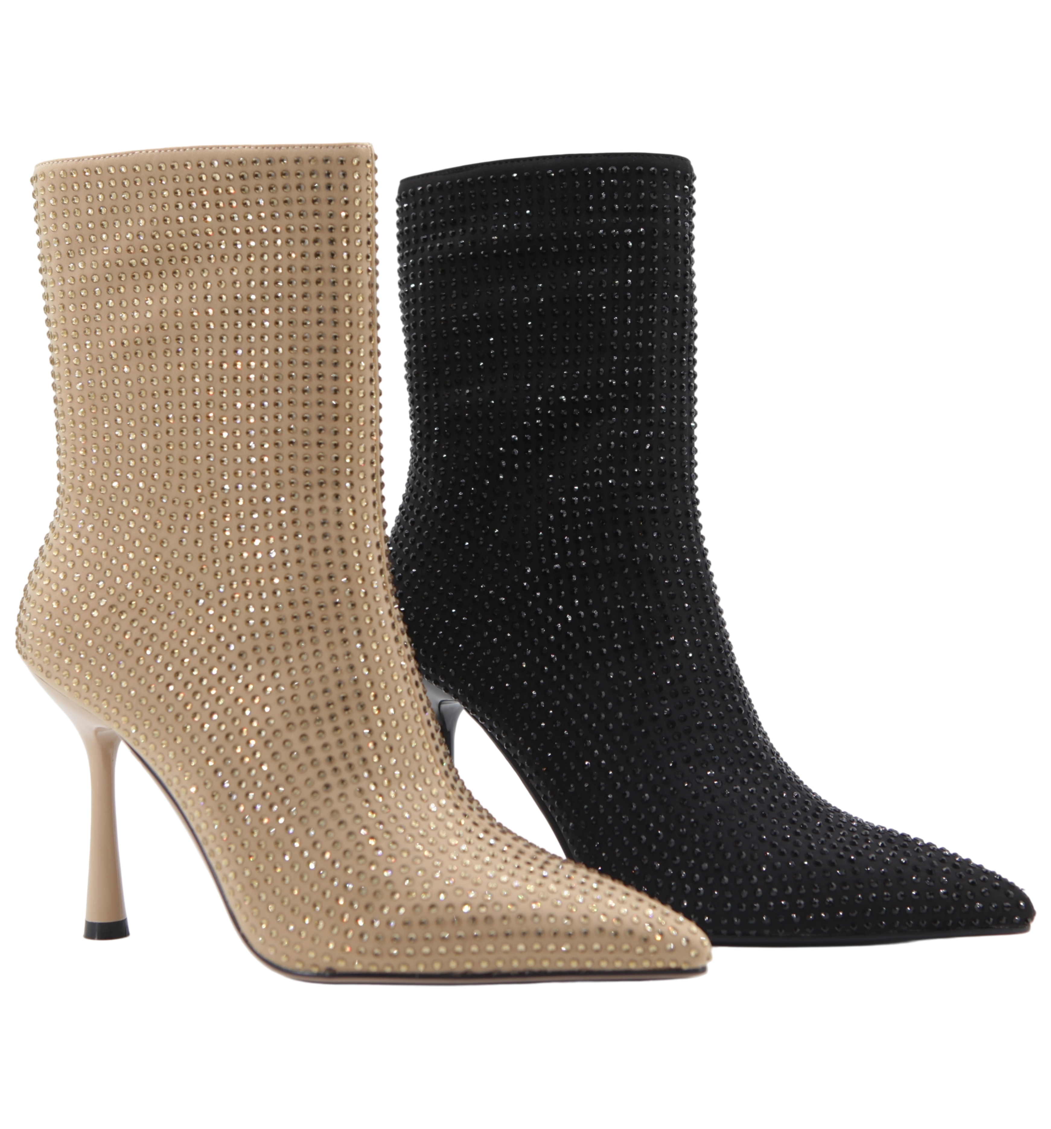Sofia Boot,COSMO Footwear,Women Nude Sparkly Rhinestone Pointed Toe Ankle Boots