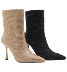 Sofia Boot,COSMO Footwear,Women Nude Sparkly Rhinestone Pointed Toe Ankle Boots