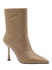 Sofia Boot,COSMO Footwear,Women Nude Sparkly Rhinestone Pointed Toe Ankle Boots