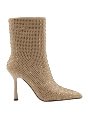 Sofia Boot,COSMO Footwear,Women Nude Sparkly Rhinestone Pointed Toe Ankle Boots