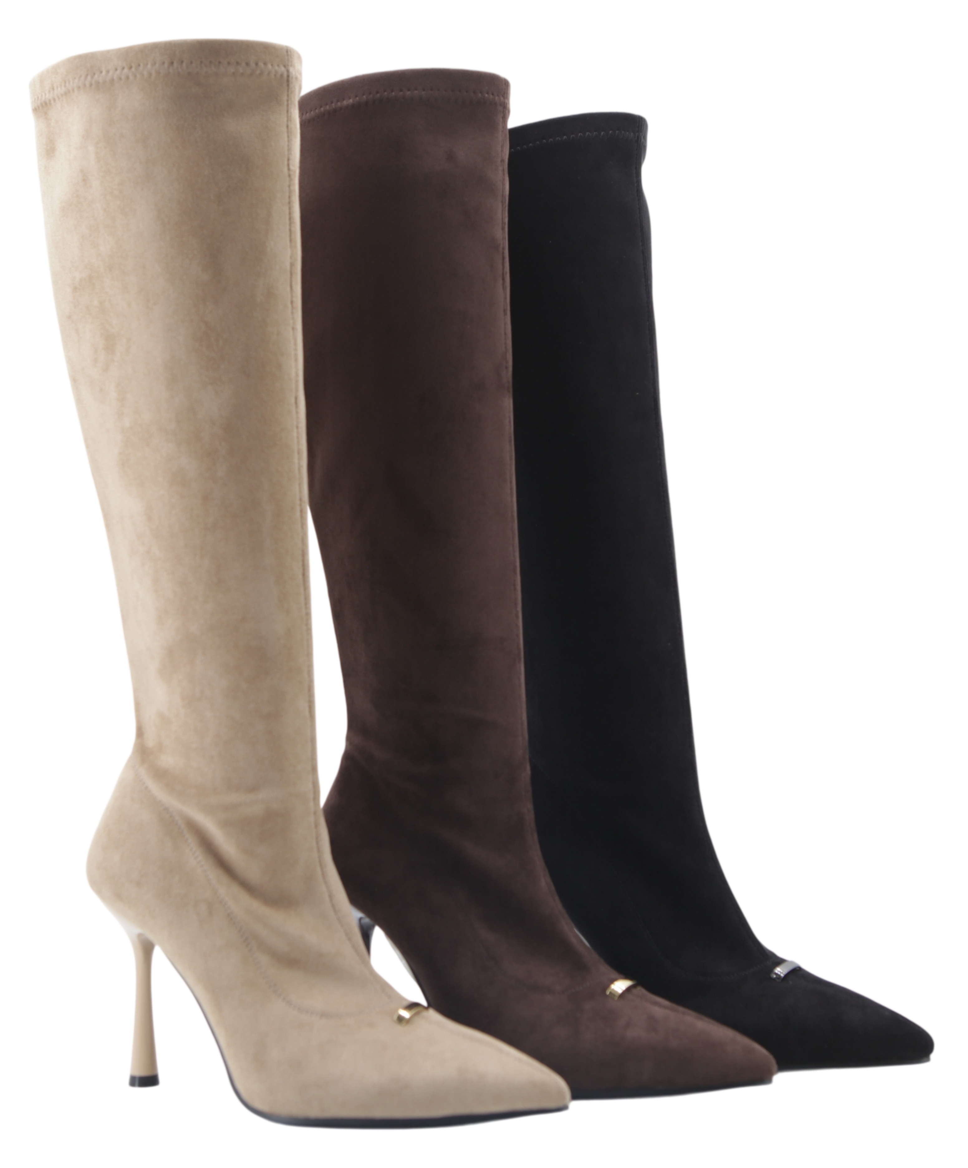 Siena Boots,COSMO Footwear,Women Khaki Pointed Toe Stiletto Knee High Boots