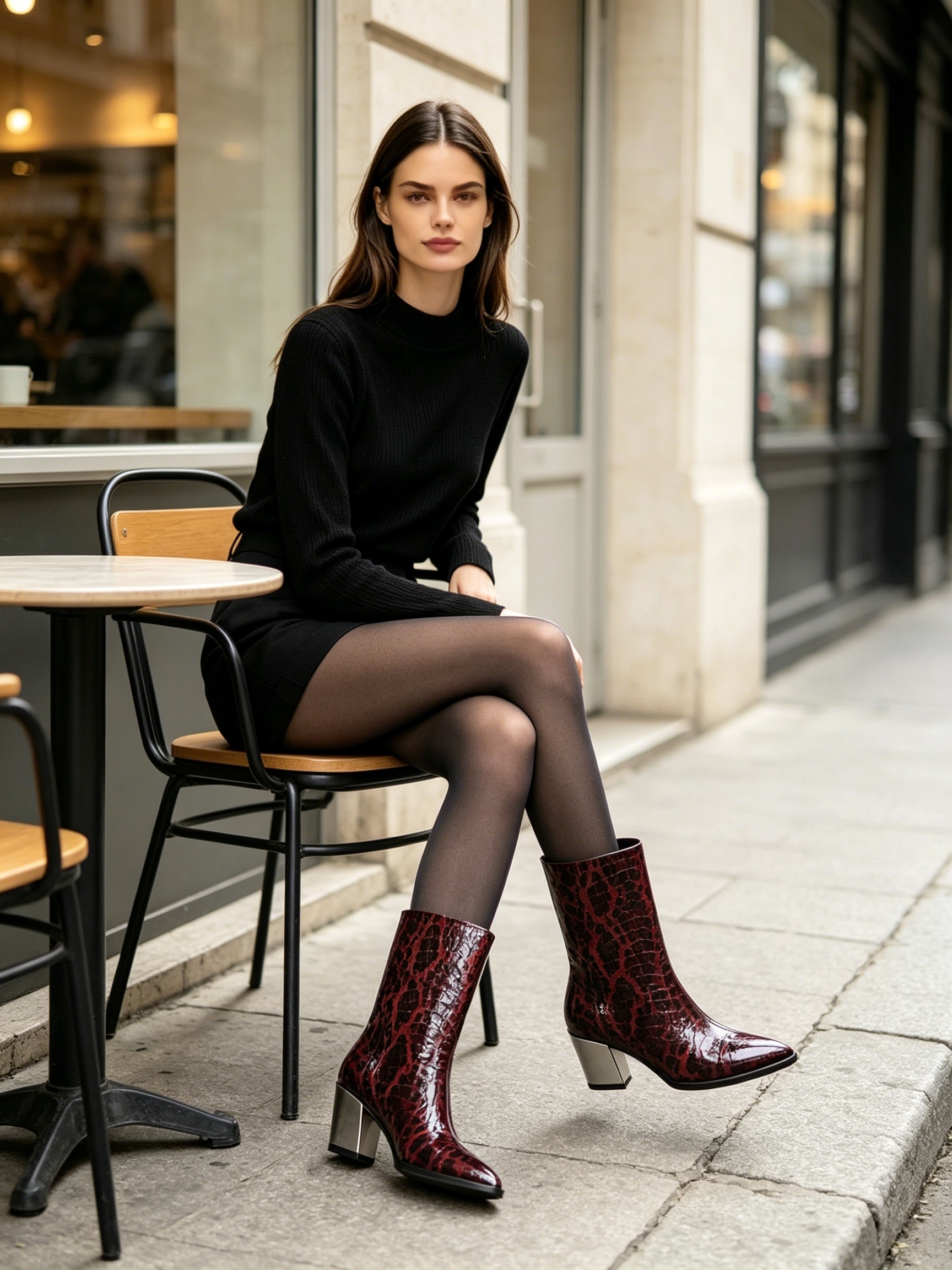 Inka Boot,COSMO Footwear,Women Burgundy Snake Print Square Toe Ankle Boots