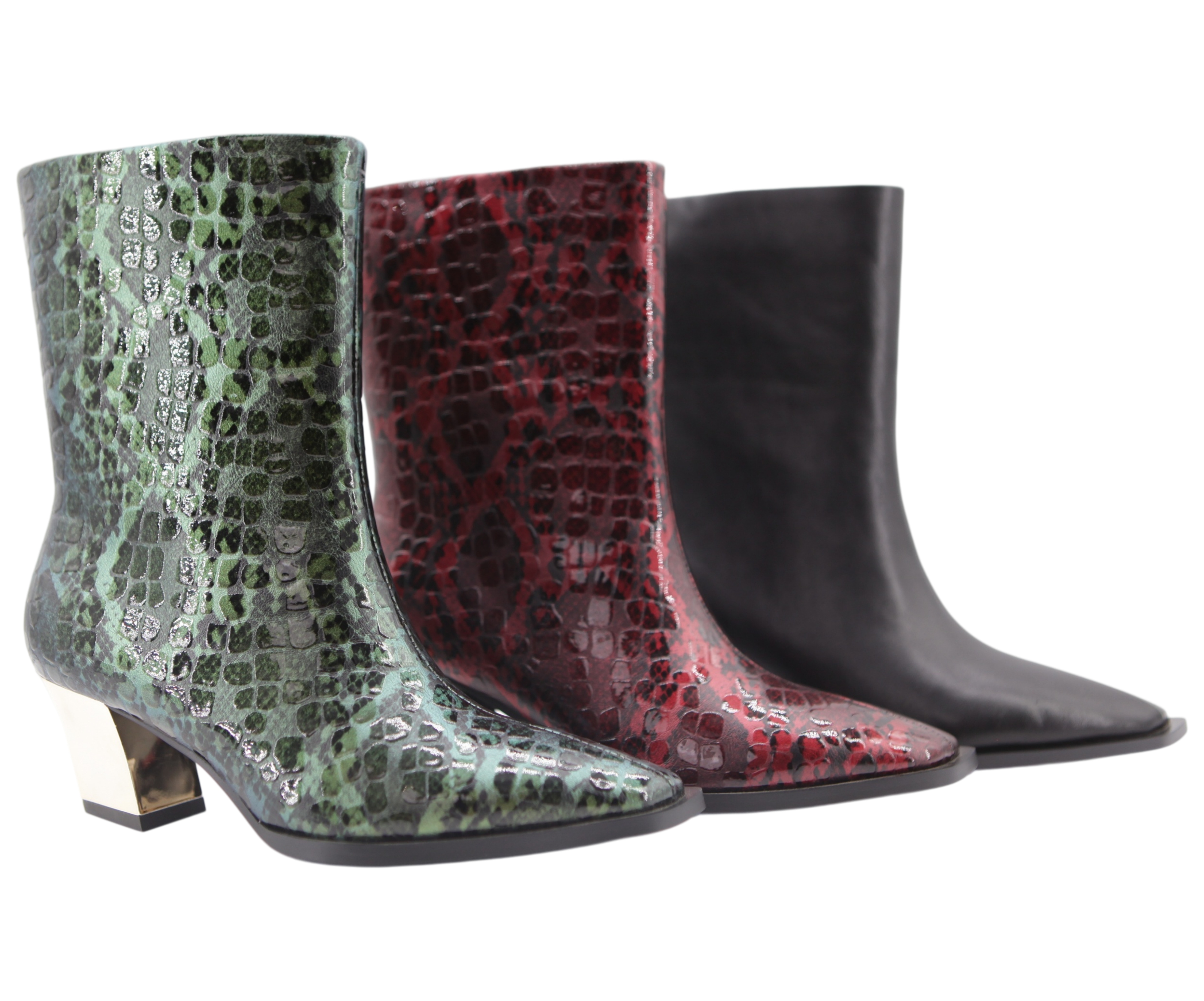 Inka Boot,COSMO Footwear,Women Burgundy Snake Print Square Toe Ankle Boots