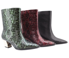 Inka Boot,COSMO Footwear,Women Burgundy Snake Print Square Toe Ankle Boots