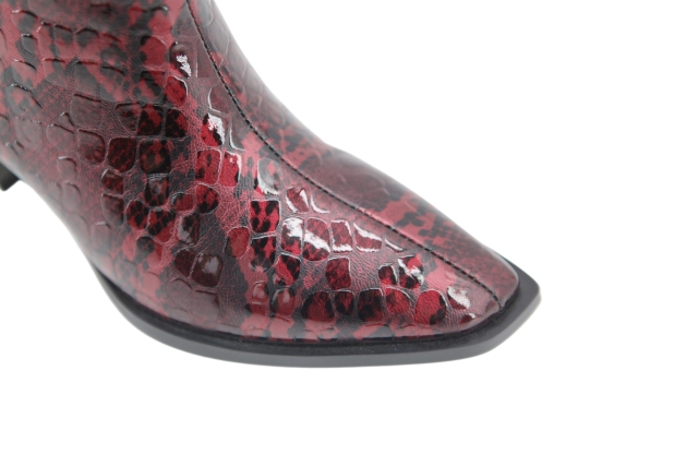 Inka Boot,COSMO Footwear,Women Burgundy Snake Print Square Toe Ankle Boots