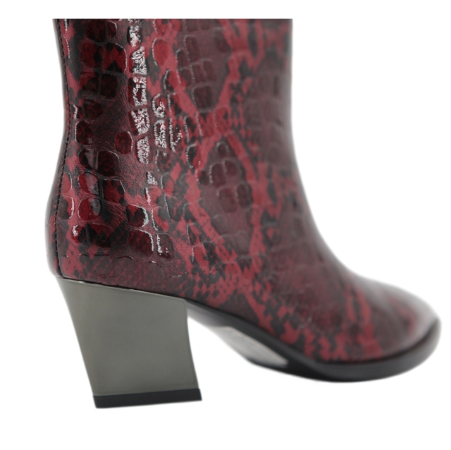 Inka Boot,COSMO Footwear,Women Burgundy Snake Print Square Toe Ankle Boots