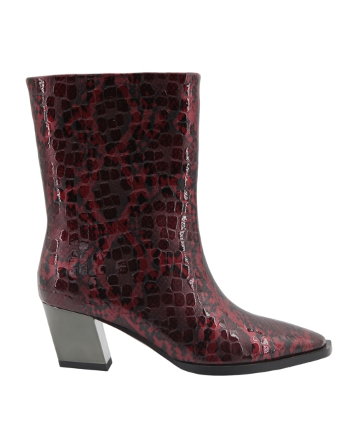 Inka Boot,COSMO Footwear,Women Burgundy Snake Print Square Toe Ankle Boots