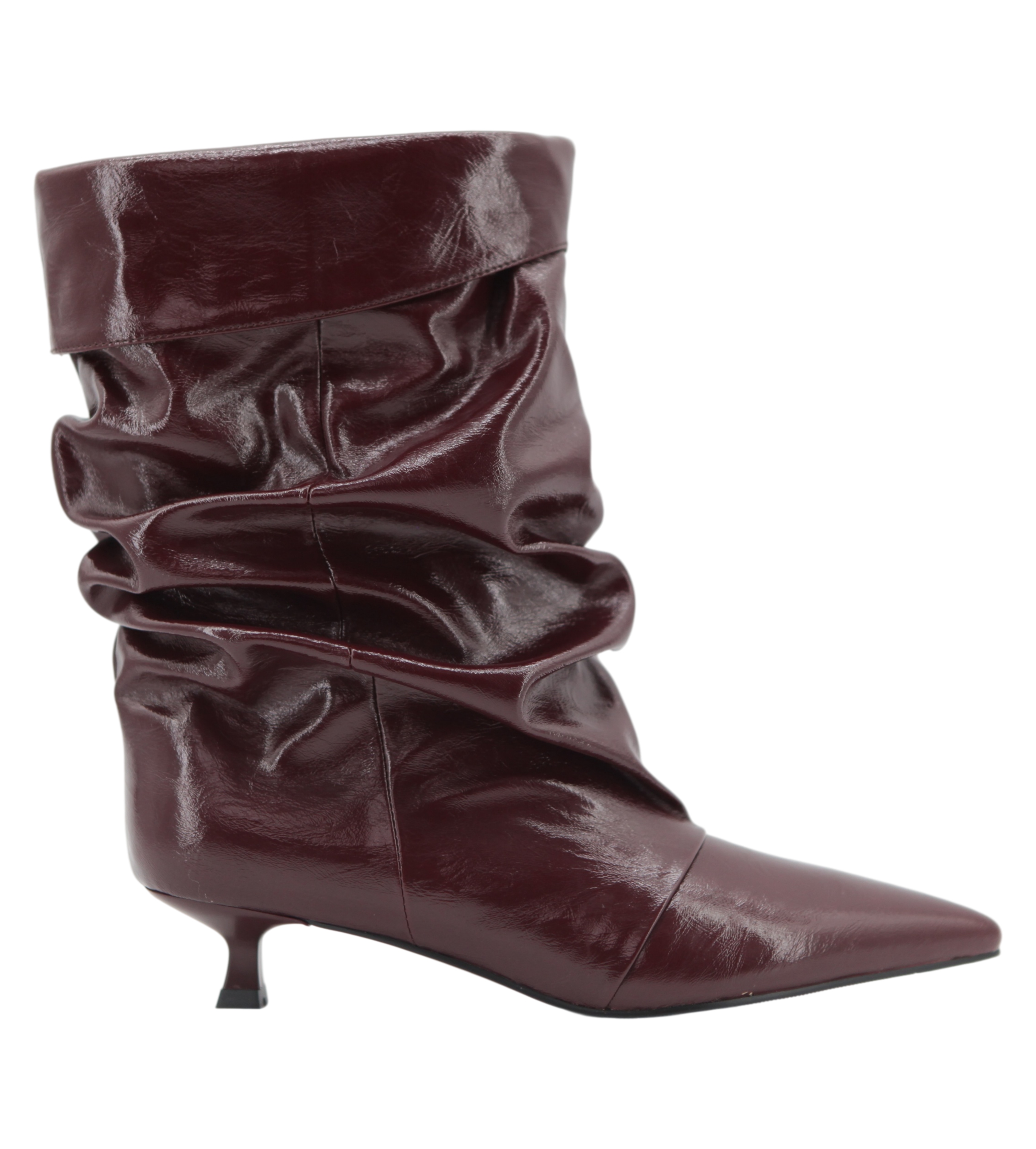 Bruna Boot,COSMO Footwear,Women Burgundy Ruched Pointed Toe Kitten Heel Boots