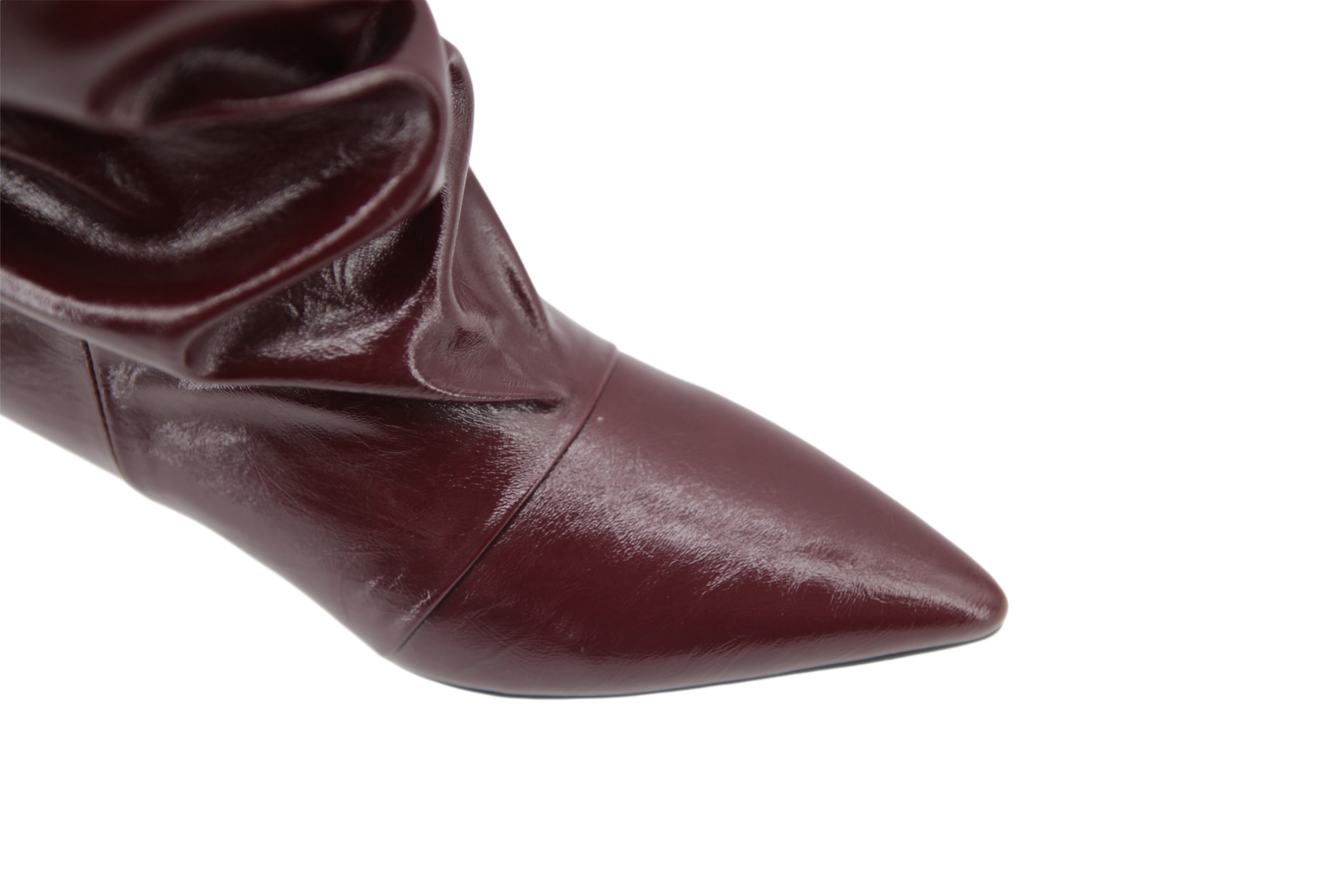 Bruna Boot,COSMO Footwear,Women Burgundy Ruched Pointed Toe Kitten Heel Boots