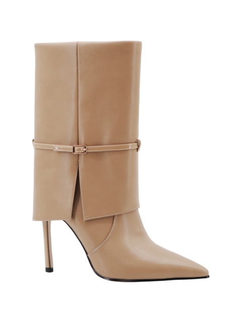 Livia Boot,COSMO Footwear,Women Khaki Fold Over Buckle Stiletto Mid Calf Boots