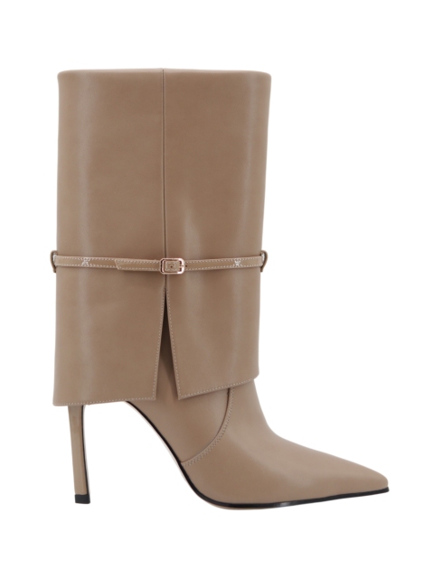 Livia Boot,COSMO Footwear,Women Khaki Fold Over Buckle Stiletto Mid Calf Boots