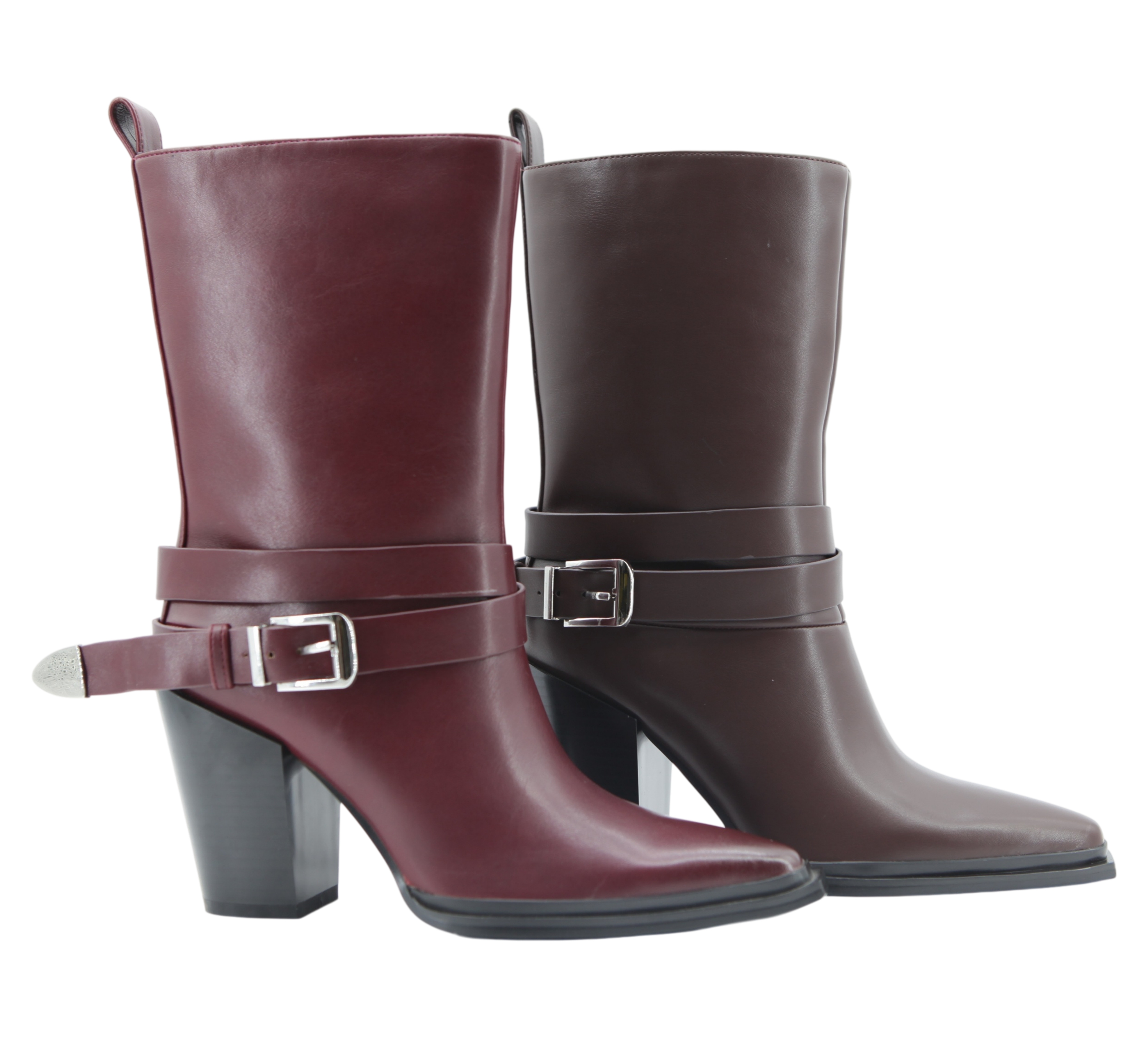 Dalia Boot,COSMO Footwear,Women's Burgundy Buckle Strap Western Mid Calf Boots