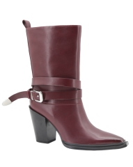 Dalia Boot,COSMO Footwear,Women's Burgundy Buckle Strap Western Mid Calf Boots