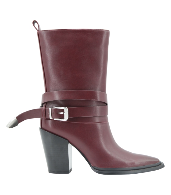 Dalia Boot,COSMO Footwear,Women's Burgundy Buckle Strap Western Mid Calf Boots