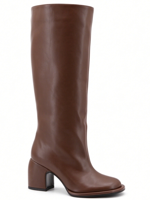 Elio boot,COSMO Footwear,Women Brown Slip‑on Knee High Block Heel Boots