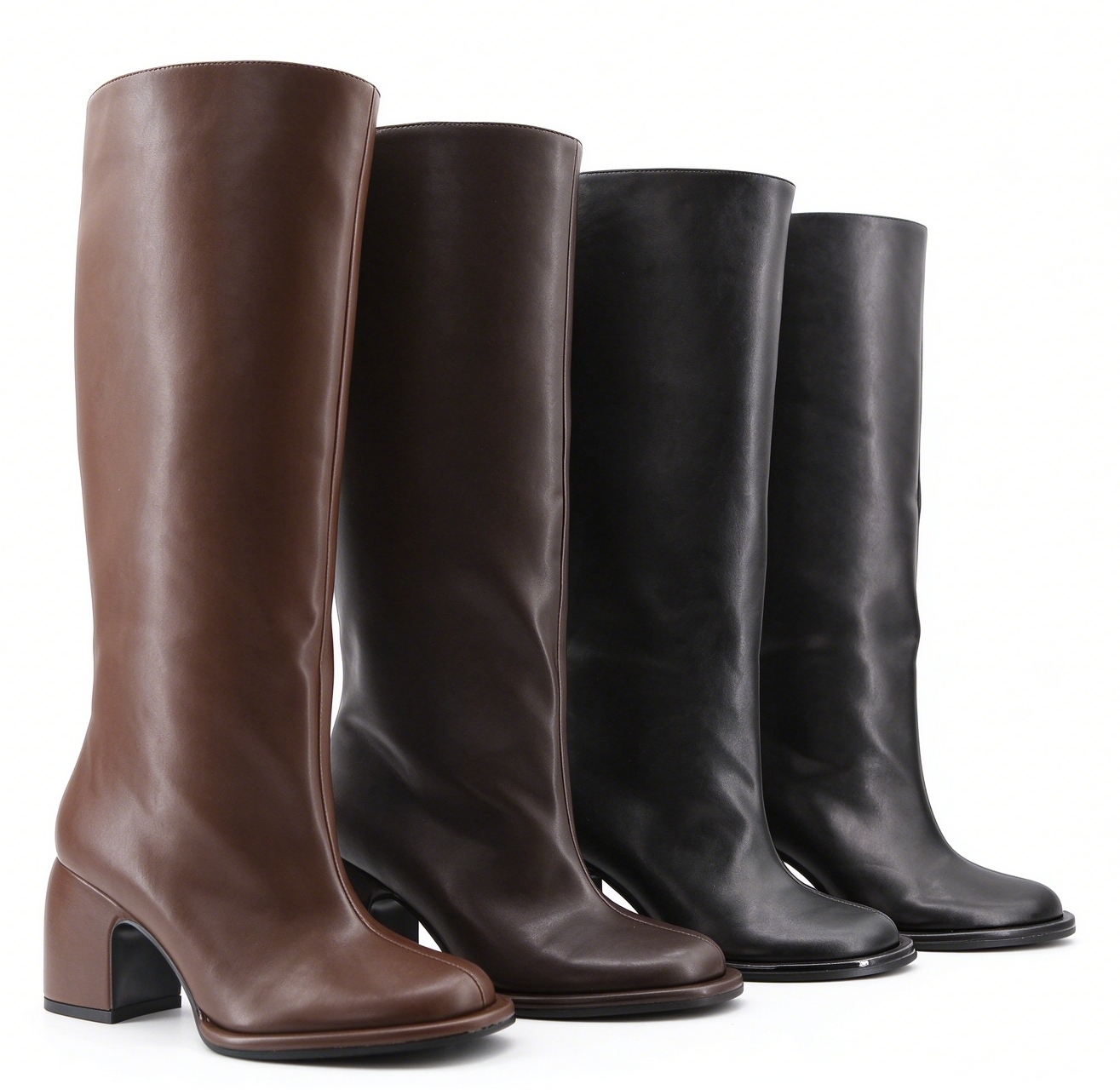 Elio boot,COSMO Footwear,Women Brown Slip‑on Knee High Block Heel Boots