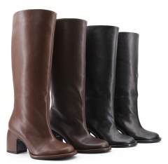 Elio boot,COSMO Footwear,Women Brown Slip‑on Knee High Block Heel Boots