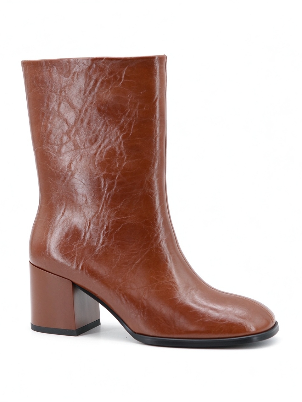 Maren boot,COSMO Footwear,Women Retro Crinkle Mid Calf Block Heel Boots