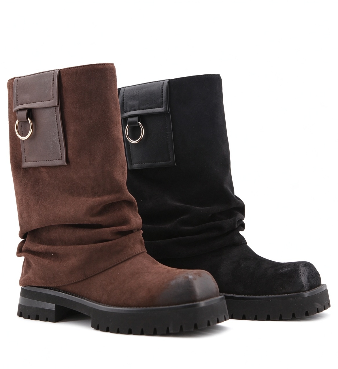 Calina boot,COSMO Footwear,Women Slouchy Pocket O-Ring Chunky Mid Calf Boots