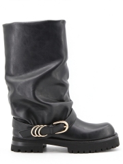 Serena boot,COSMO Footwear,Women Slouchy Multi O-Ring Buckle Chunky Mid Calf Boots