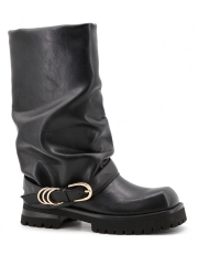Serena boot,COSMO Footwear,Women Slouchy Multi O-Ring Buckle Chunky Mid Calf Boots