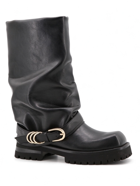 Serena boot,COSMO Footwear,Women Slouchy Multi O-Ring Buckle Chunky Mid Calf Boots