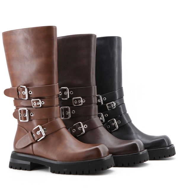 Marisa boot,COSMO Footwear,Women Multi Buckle Chunky Mid Calf Moto Boots