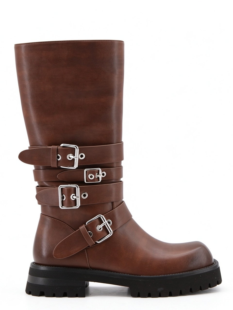 Marisa boot,COSMO Footwear,Women Multi Buckle Chunky Mid Calf Moto Boots