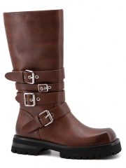 Marisa boot,COSMO Footwear,Women Multi Buckle Chunky Mid Calf Moto Boots