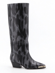 Carmina boot,COSMO Footwear,Women Snake Print Western Knee High Boots, Metal Tip Toe