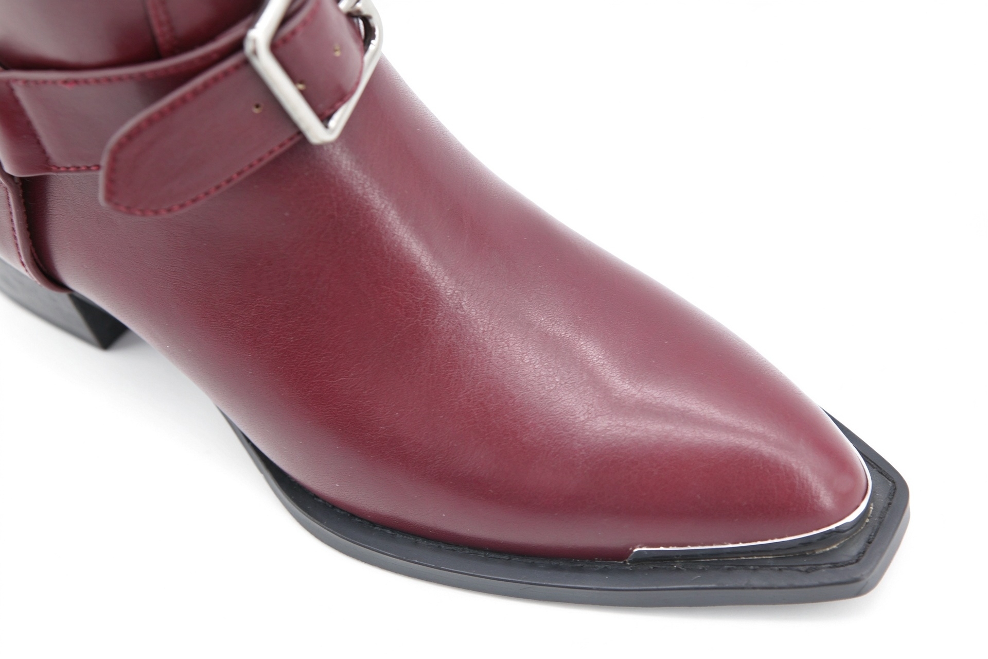 Maris boot,COSMO Footwear,Burgundy Western Knee High Boots, Buckle Strap Metal Tip