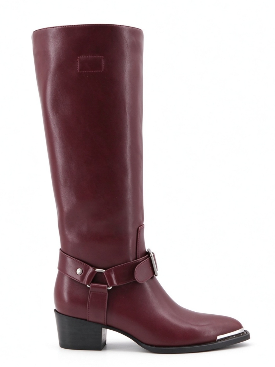 Maris boot,COSMO Footwear,Burgundy Western Knee High Boots, Buckle Strap Metal Tip