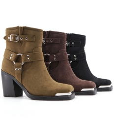 Tallia boot,COSMO Footwear,Women Moto Buckle Metal Toe Ankle Boots